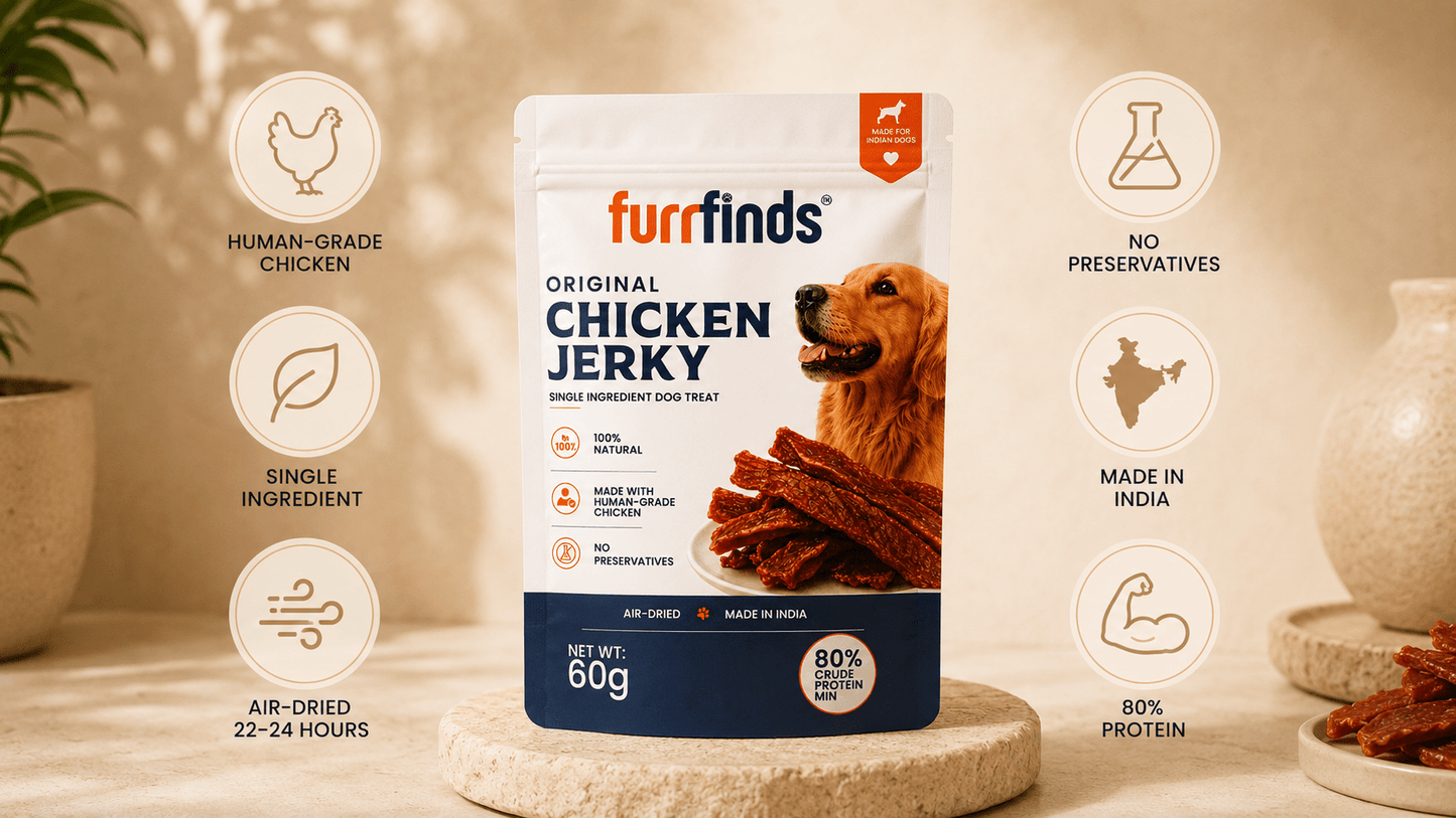 Single ingredient chicken jerky dog treats with 80% protein, no preservatives, and human-grade chicken