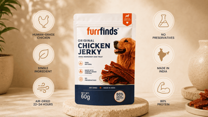 Single ingredient chicken jerky dog treats with 80% protein, no preservatives, and human-grade chicken